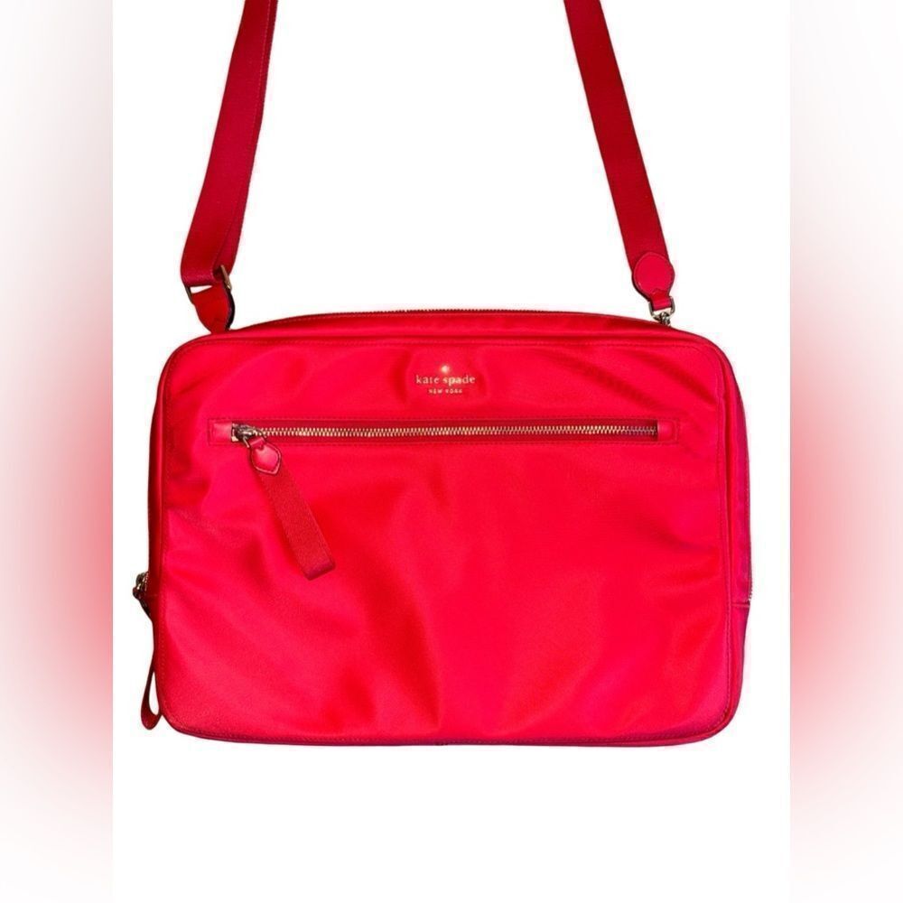 Kate Spade NY Chelsea Nylon Laptop Sleeve Crossbody Bag With Strap in Red & Gold - Picture 14 of 14